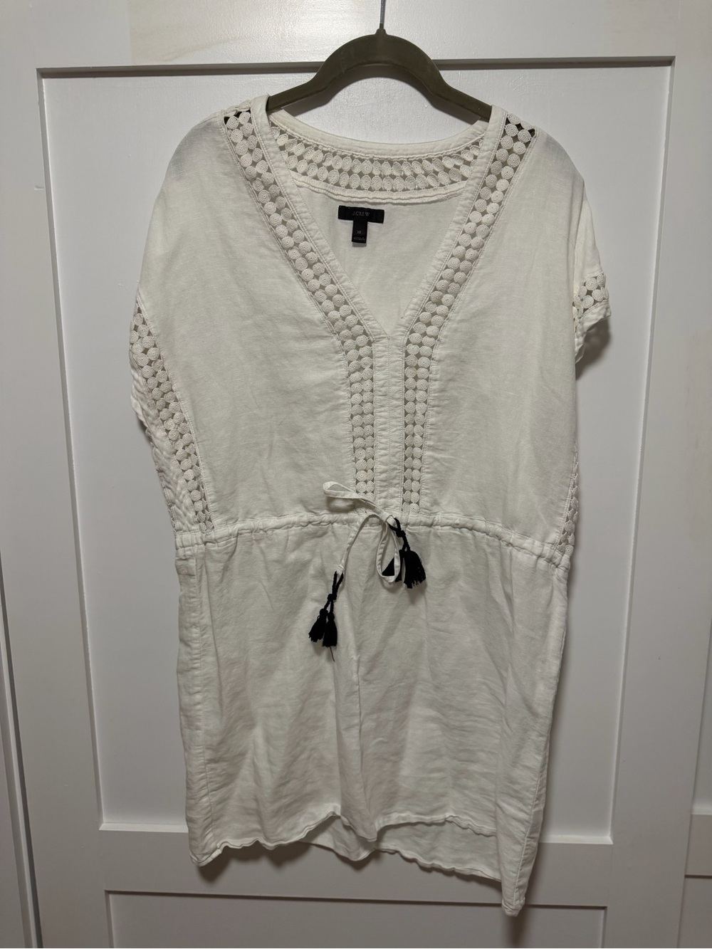 White Crochet-Trim V-Neck Tie-Waist Top